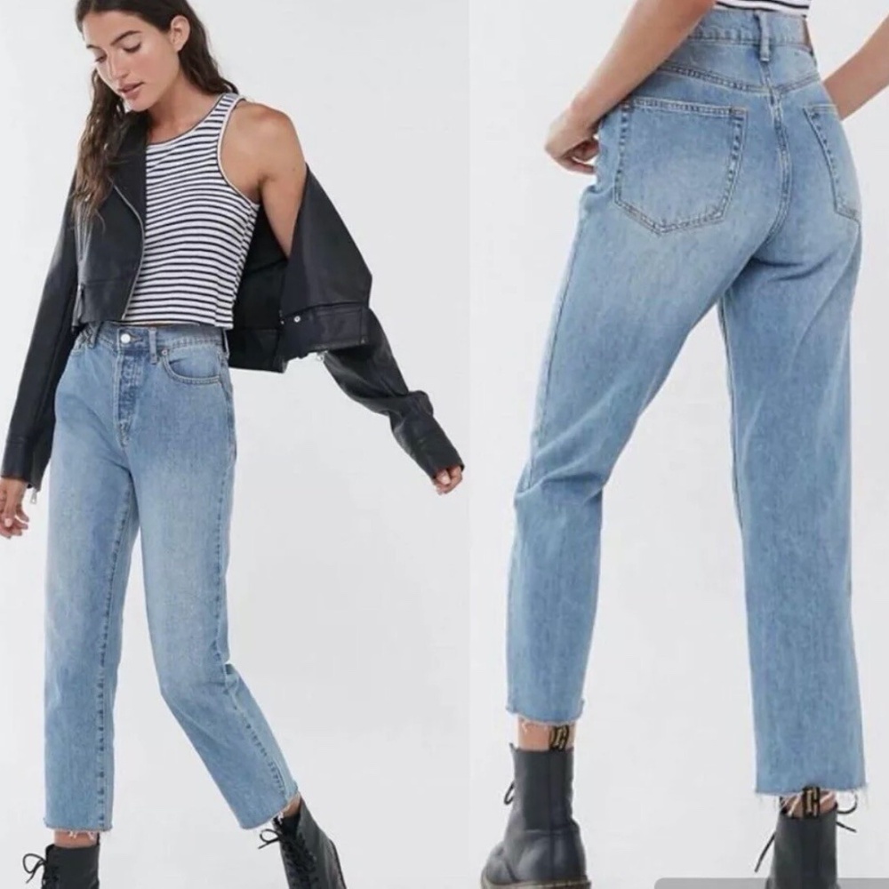 BDG Urban Outfitters Slim Straight Light Wash High Rise Button Fly Jeans